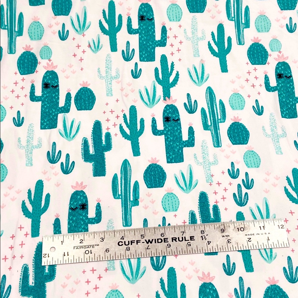 Cactuses with pink flowers polyester  knit fabric